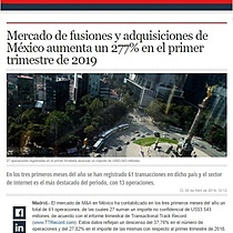 Mercado de fusiones y adquisiciones de Mxico aumenta un 277% en el primer trimestre de 2019